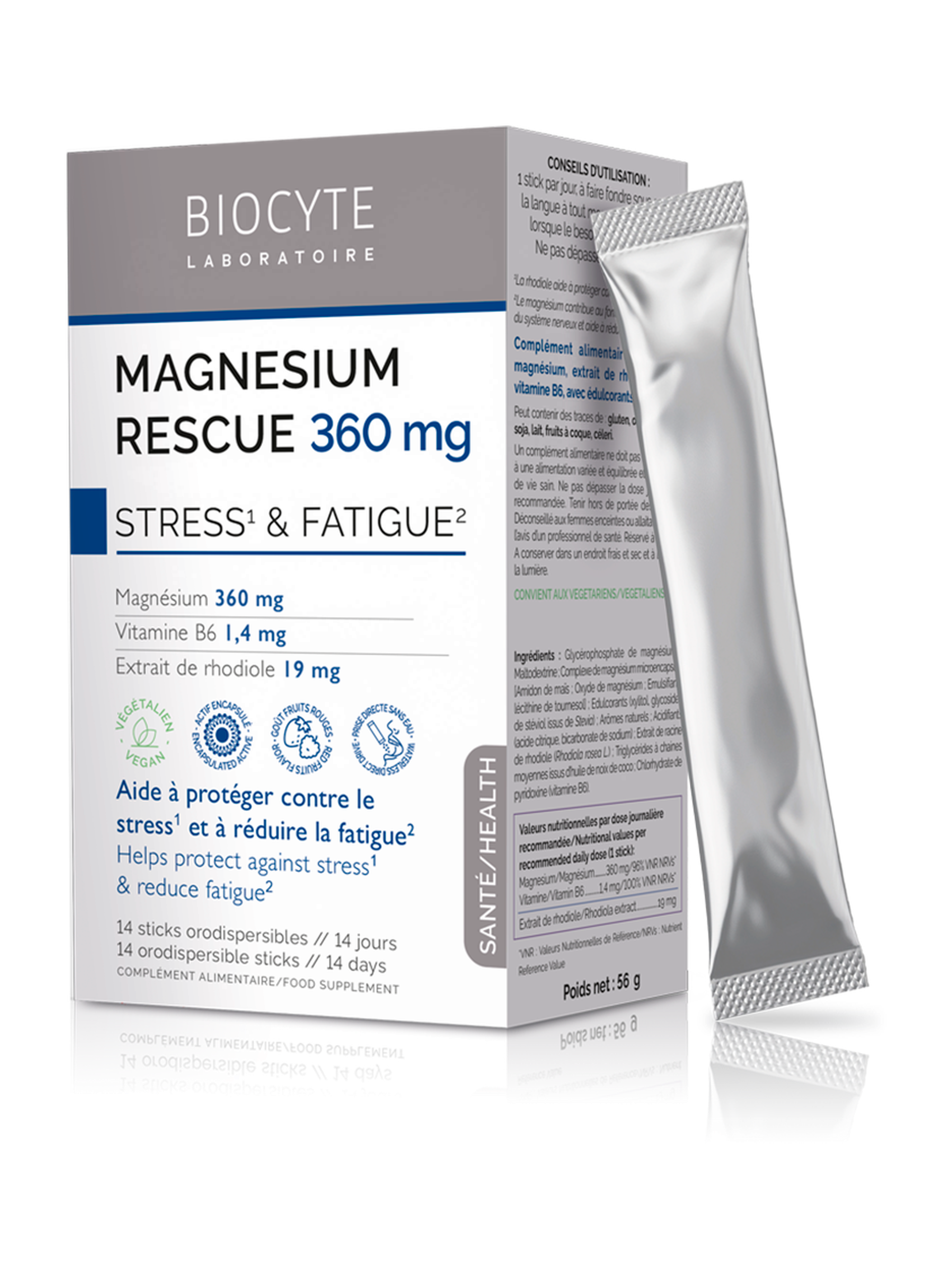 Hořčík na stres a únavu Magnesium Rescue Biocyte 360 mg 14 sáčku